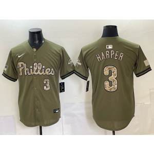 Philadelphia Phillies 3 Bryce Harper Olive Salute to Service Cool Base Men Jersey