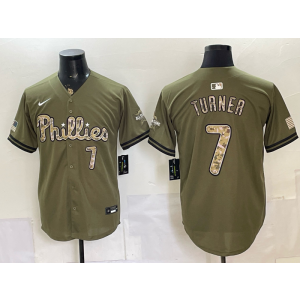 Philadelphia Phillies 7 Trea Turner Olive Salute to Service Cool Base Men Jersey