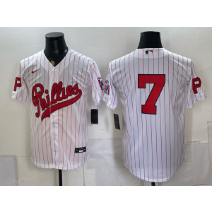 Philadelphia Phillies 7 Trea Turner White Throwback Men Jersey