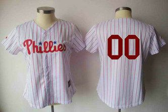 Philadelphia Phillies Blank White Red Strip Women Custom Jerseys