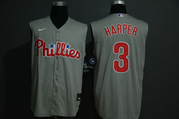 Phillies 3 Bryce Harper Gray Gold Nike Cool Base Sleeveless Jersey