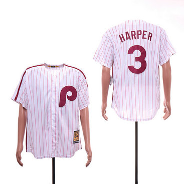Phillies 3 Bryce Harper White Cooperstown Collection Jersey