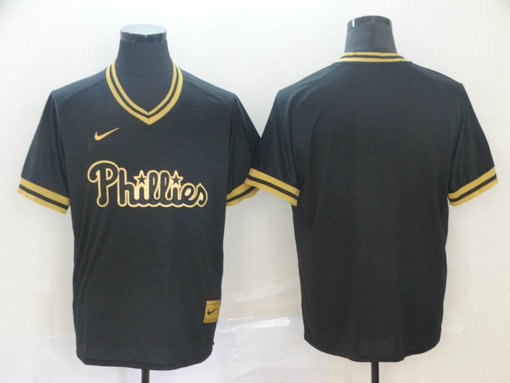 Phillies Blank Black Gold Nike Cooperstown Collection Legend V Neck Jersey Phillies Blank Black Gold Nike Cooperstown Collection Legend V Neck Jersey