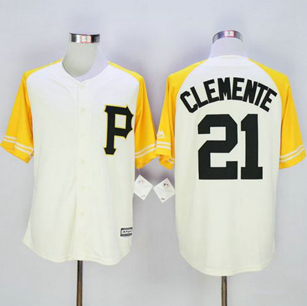 Pirates #21 Roberto Clemente Cream-Gold Exclusive New Cool Base Stitched Baseball Jersey Pirates #21 Roberto Clemente Cream-Gold Exclusive New Cool Base Stitched Baseball Jersey