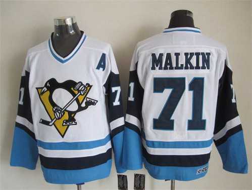 Pittsburgh Penguins #71 Evgeni Malkin 1972 White With Light Blue CCM Vintage Throwback Jersey Pittsburgh Penguins #71 Evgeni Malkin 1972 White With Light Blue CCM Vintage Throwback Jersey