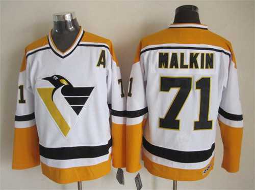 Pittsburgh Penguins #71 Evgeni Malkin 1993 White With Yellow CCM Vintage Throwback Jersey Pittsburgh Penguins #71 Evgeni Malkin 1993 White With Yellow CCM Vintage Throwback Jersey