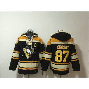 Pittsburgh Penguins 87 Sidney Crosby Black Lace-Up Pullover Hoodie