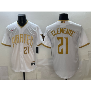 Pittsburgh Pirates 21 Roberto Clemente White Gold City City Connect Cool Base Men Jersey