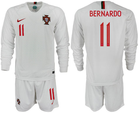 Portugal 11 BERNARDO Away 2018 FIFA World Cup Long Sleeve Soccer Jersey
