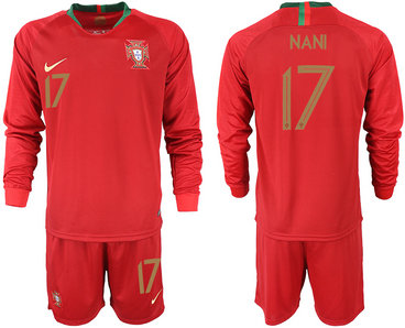 Portugal 17 NANI Home 2018 FIFA World Cup Long Sleeve Soccer Jersey