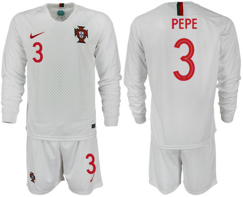 Portugal 3 PEPE Away 2018 FIFA World Cup Long Sleeve Soccer Jersey