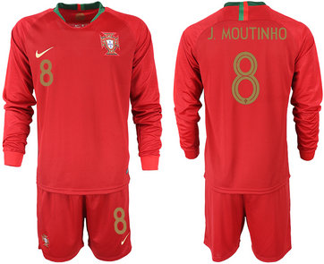 Portugal 8 J. MOUTINHO Home 2018 FIFA World Cup Long Sleeve Soccer Jersey