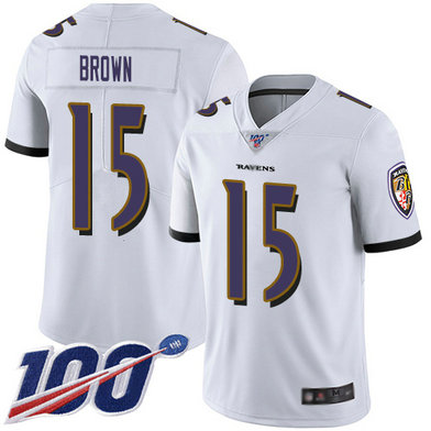 Ravens #15 Marquise Brown White Men's Stitched Football 100th Season Vapor Limited Jersey Ravens #15 Marquise Brown White Men's Stitched Football 100th Season Vapor Limited Jersey