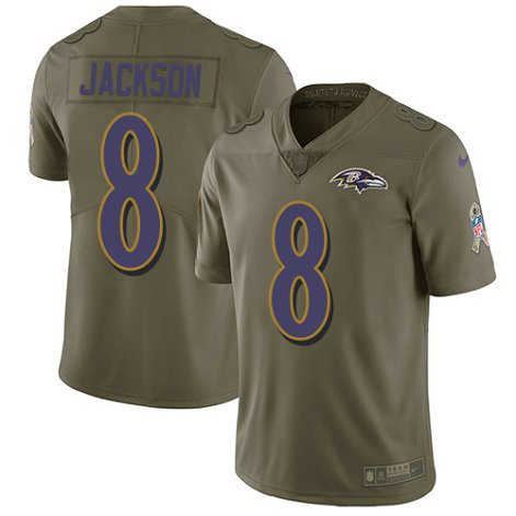 Ravens #8 Lamar Jackson Olive Men's Stitched Football Limited 2017 Salute To Service Jersey Ravens #8 Lamar Jackson Olive Men's Stitched Football Limited 2017 Salute To Service Jersey