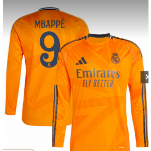 Real Madrid 9 Mbappe Orange Long Sleeve Soccer Men Jersey