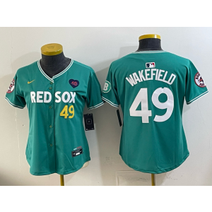 Red Sox 49 Wakefield Green Cool Base Women Jersey