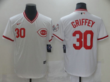 Reds 30 Ken Griffey Jr White Nike Throwback Jersey