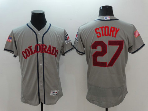 Rockies 27 Trevor Story Grey Fashion Stars & Stripes Flexbase Jersey