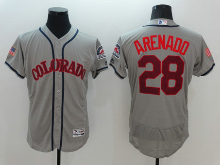 Rockies 28 Nolan Arenado Grey Fashion Stars & Stripes Flexbase Jersey