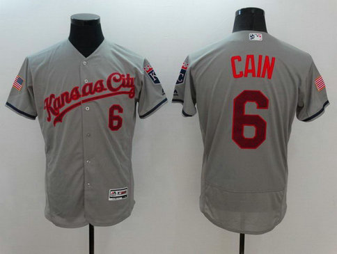 Royals 6 Lorenzo Cain Grey Fashion Stars & Stripes Flexbase Jersey
