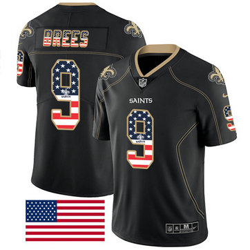 Saints #9 Drew Brees Black Men's Stitched Football Limited Rush USA Flag Jersey Saints #9 Drew Brees Black Men's Stitched Football Limited Rush USA Flag Jersey