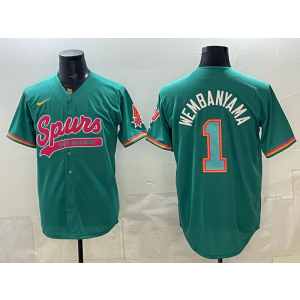 San Antonio Spurs 1 Wembanyama Green Baseball Vapor Limited Men Jersey (3)