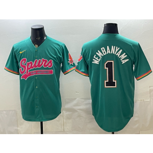 San Antonio Spurs 1 Wembanyama Green Baseball Vapor Limited Men Jersey (4)