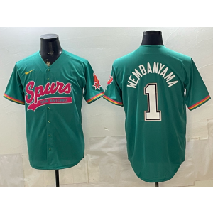 San Antonio Spurs 1 Wembanyama Green Baseball Vapor Limited Men Jersey (5)