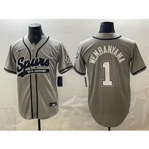 San Antonio Spurs 1 Wembanyama Grey Baseball Vapor Limited Men Jersey (2)