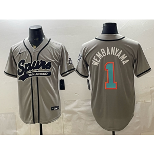 San Antonio Spurs 1 Wembanyama Grey Baseball Vapor Limited Men Jersey (3)