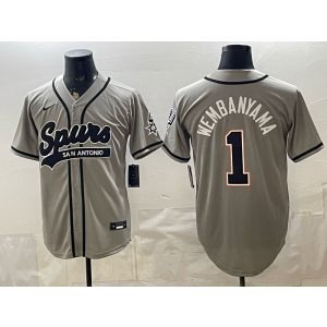 San Antonio Spurs 1 Wembanyama Grey Baseball Vapor Limited Men Jersey