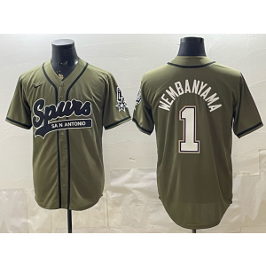 San Antonio Spurs 1 Wembanyama Olive Baseball Vapor Limited Men Jersey (3)