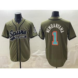 San Antonio Spurs 1 Wembanyama Olive Baseball Vapor Limited Men Jersey (4)