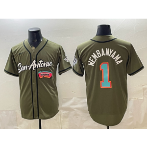 San Antonio Spurs 1 Wembanyama Olive Baseball Vapor Limited Men Jersey (5)