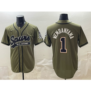 San Antonio Spurs 1 Wembanyama Olive Baseball Vapor Limited Men Jersey