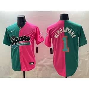 San Antonio Spurs 1 Wembanyama Split Baseball Vapor Limited Men Jersey (2)