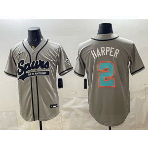 San Antonio Spurs 2 Harper Grey Baseball Vapor Limited Men Jersey (2) San Antonio Spurs 2 Harper Grey Baseball Vapor Limited Men Jersey (2)