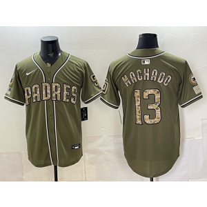 San Diego Padres 13 Machado Olive Salute to Service Cool Base Men Jersey