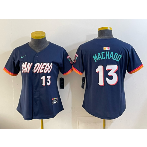 San Diego Padres 13 Manny Machado Navy 2026 City Connect Cool Base Women Jersey(with button)