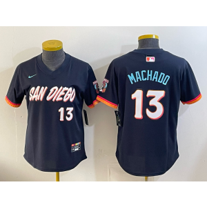 San Diego Padres 13 Manny Machado Navy 2026 City Connect Cool Base Women Jersey(without button)