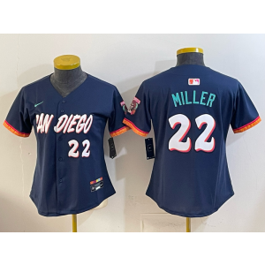 San Diego Padres 22 Miller Navy 2026 City Connect Cool Base Women Jersey(with button)