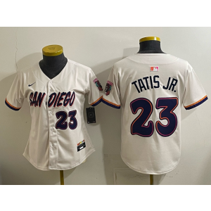 San Diego Padres 23 Tatis Jr Cream Cool Base Women Jersey
