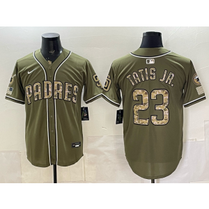 San Diego Padres 23 Tatis Jr Olive Salute to Service Cool Base Men Jersey