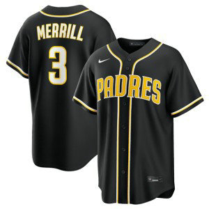 San Diego Padres 3 Jackson Merrill 2026 Black Out Cool Base Men Jersey San Diego Padres 3 Jackson Merrill 2026 Black Out Cool Base Men Jersey