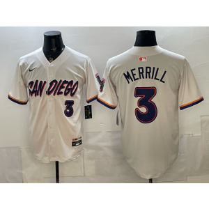 San Diego Padres 3 Merrill Cream Cool Base Men Jersey