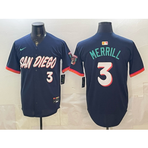 San Diego Padres 3 Merrill Navy 2026 City Connect Cool Base Men Jersey (With Button ) San Diego Padres 3 Merrill Navy 2026 City Connect Cool Base Men Jersey (With Button )