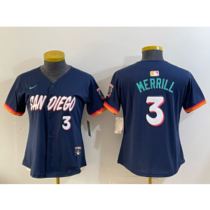 San Diego Padres 3 Merrill Navy 2026 City Connect Cool Base Women Jersey(with button )