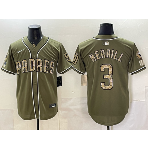San Diego Padres 3 Merrill Olive Salute to Service Cool Base Men Jersey