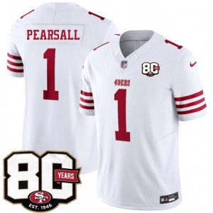 San Francisco 49ers 1 Ricky Pearsall White 2026 F.U.S.E. Vapor Limited Men Jersey with 80th Anniversary Patch