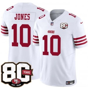 San Francisco 49ers 10 Mac Jones White 2026 F.U.S.E. Vapor Limited Men Jersey with 80th Anniversary Patch